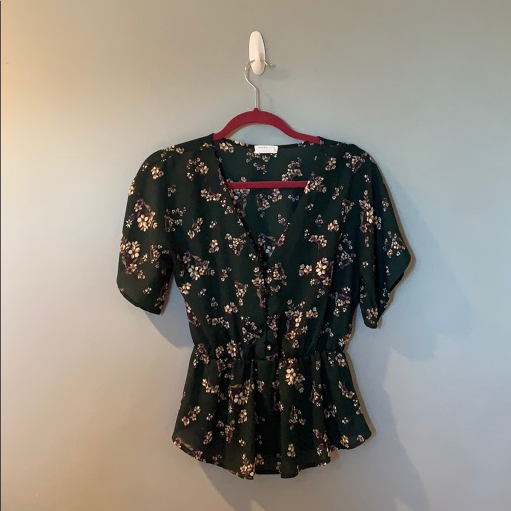 women’s emerald floral blouse